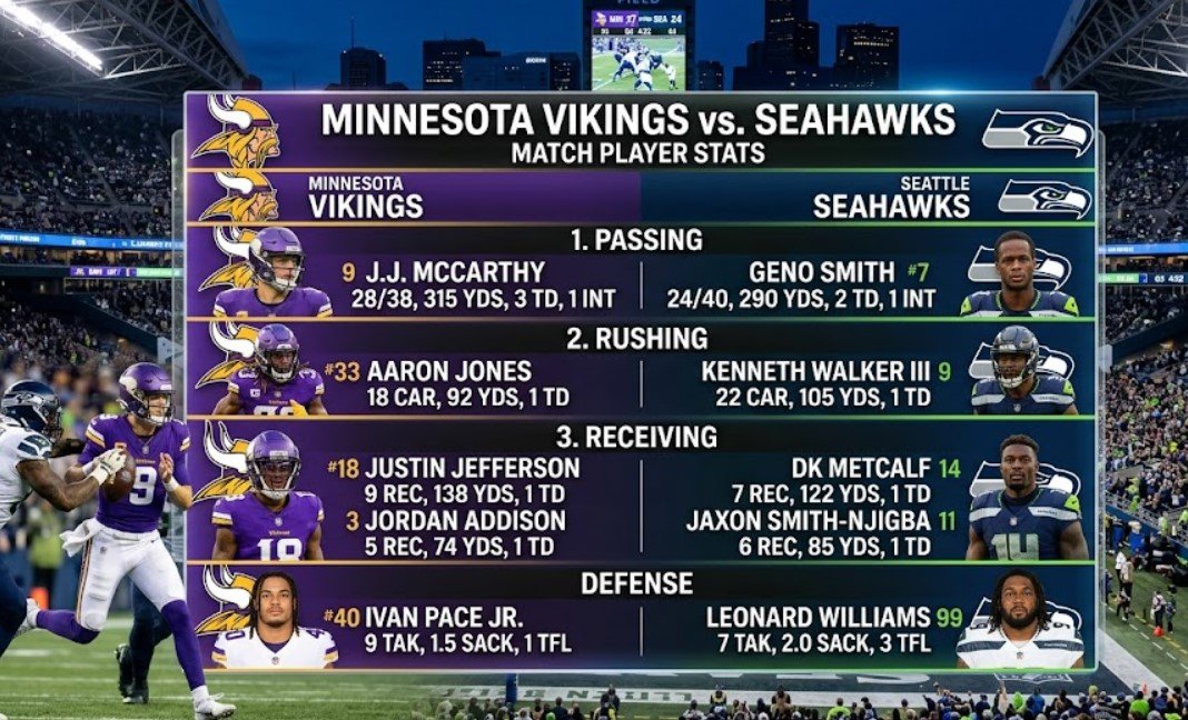 minnesota vikings vs seahawks match player stats